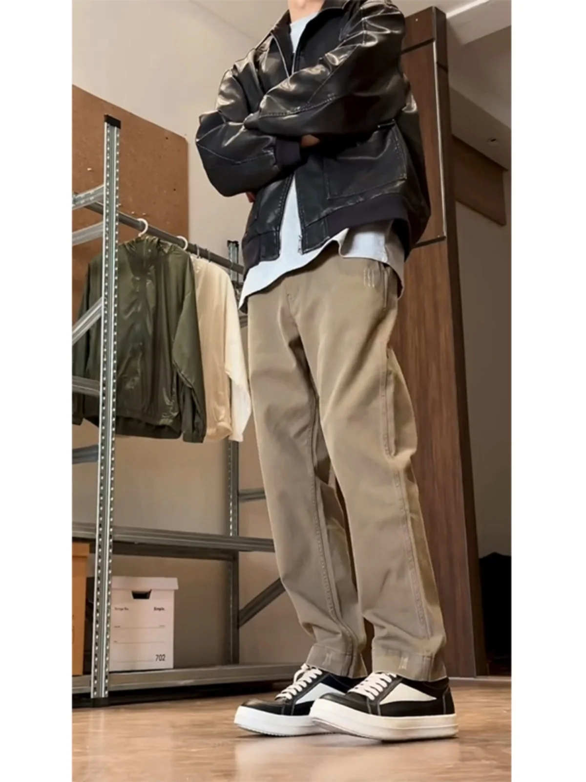 

Мужские повседневные брюки цвета хаки, зауженные, прямого кроя, на весну-осень, рабочие, эластичные, с молнией, средняя посадка