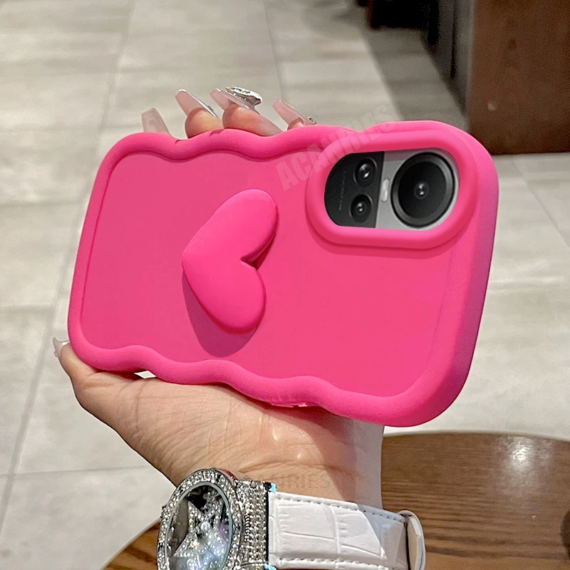 Reno10 Love Heart Candy Wavy Silicone Case For Oppo Reno 10 Pro 11 10pro 7 Reno7 4g A76 A78 A16 Shockproof Soft Cover Reno10pro