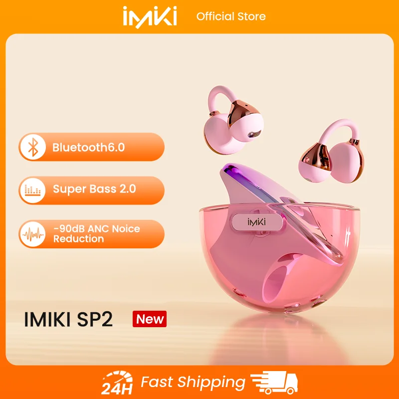 IMIKI SP2 Clip On Earbuds Open Ear Wireless Bluetooth 5.4 Ear Clip Headphones 4 Mics ENC Clear Call Waterproof Sports Earphones