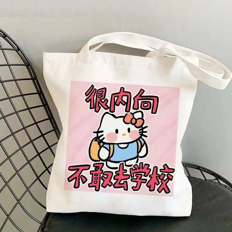 New  Hello Kitty Canvas Bag Cartoon Print Handbag Large Capacity Versatile Shoulder Bag Student Shoulder Tutorial Bag