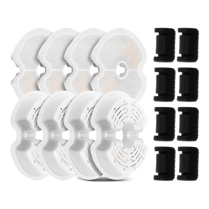

8 Pack Replacement Filters&8 Pump Filters For Cat Fountain Quadruple Filtration Pet Fountain Replacement