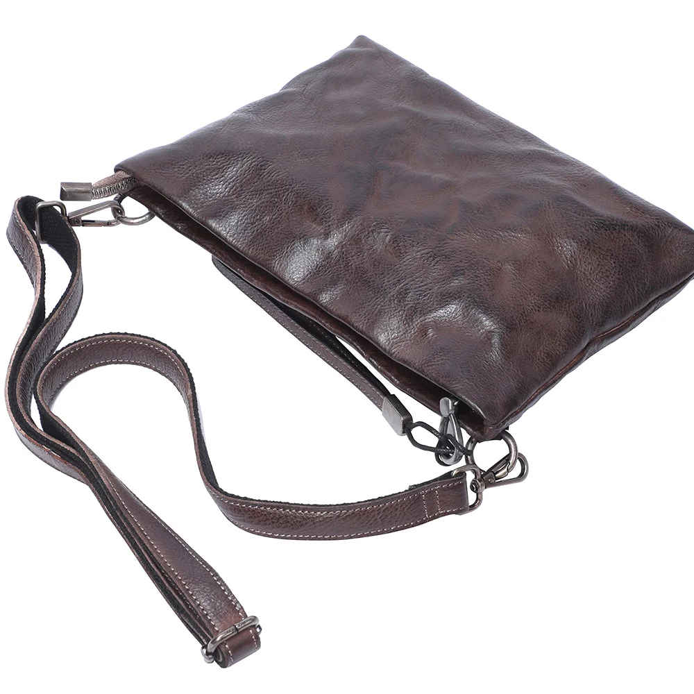 Echte Leder-Umhängetasche für Herren, Clutch-Tasche, modische Brusttasche aus Rindsleder, pflanzlich gegerbtes Leder, handgefärbt – Detail 18