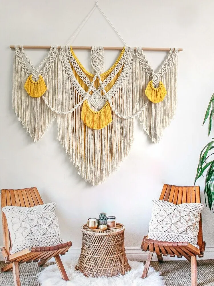 Handwoven Bohemian Nordic Style Wall Hanging Tapestry Living Room Bedroom Soft Decorative Cotton Wall Art Decorations