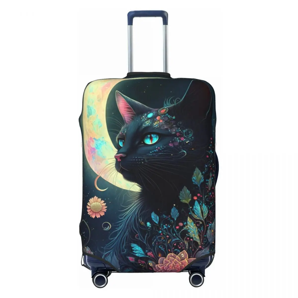 Mystical Moon Cat Suitcase Cover flowers Fun Cruise Trip Protector Luggage Supplies Holiday