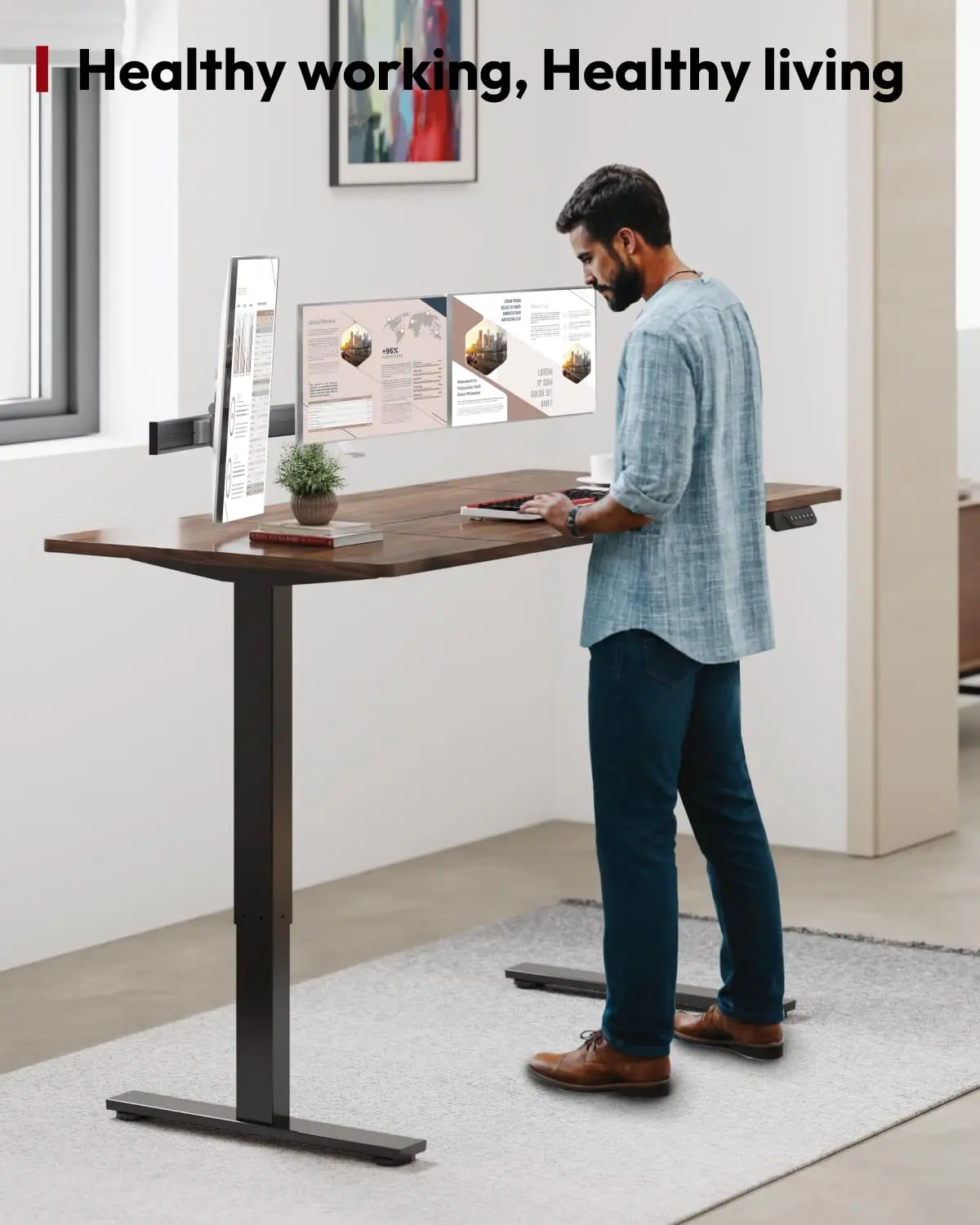 Dual Motor 71x32 Inch Height Adjustable Standing Desk, Customized
