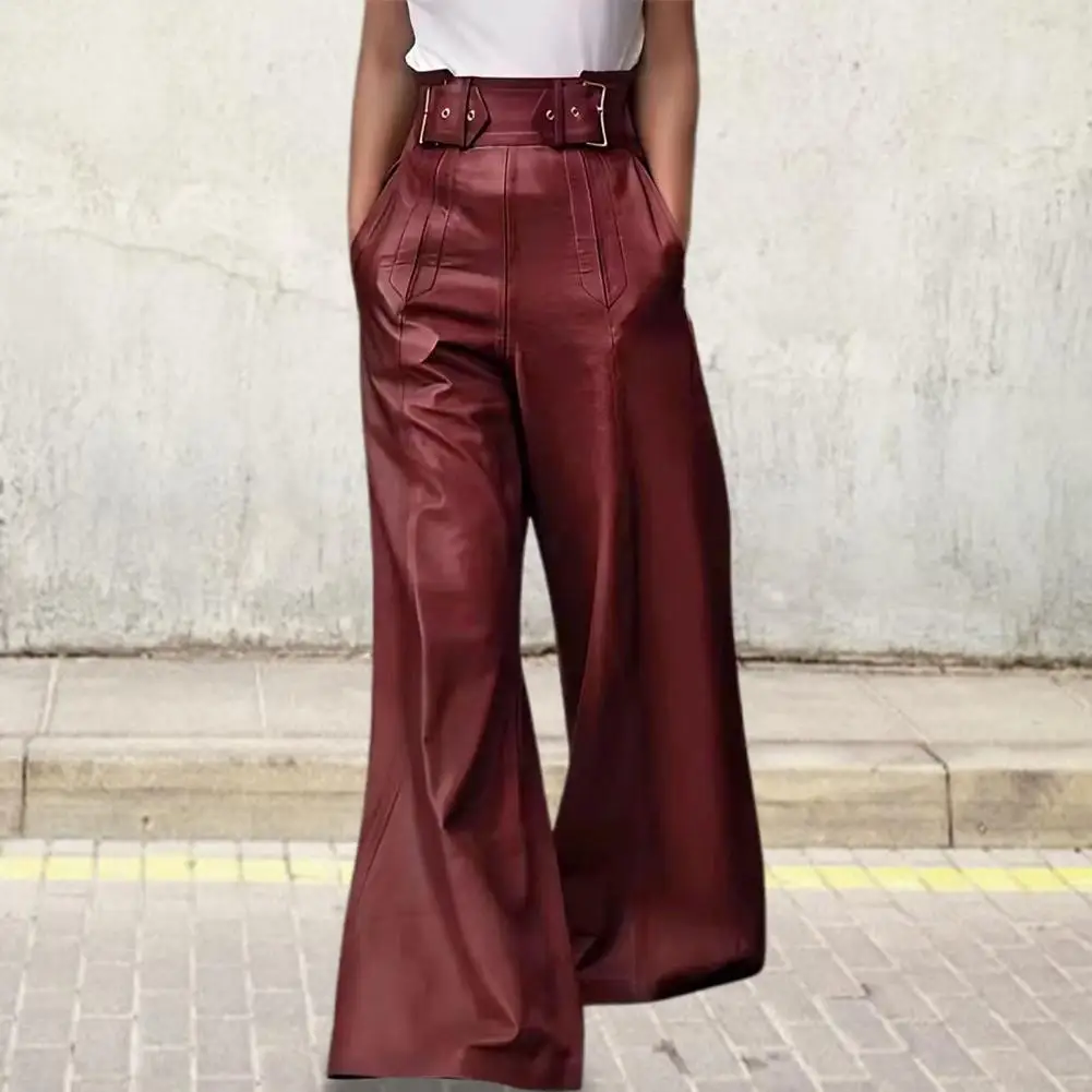 

Women's Trousers 2025 Autumn Winter Solid Pocket Pu Leather Casual Fashion Leather Pants Long Pants