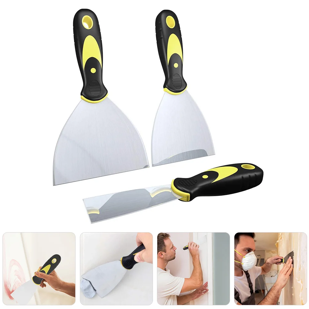 3 Pcs Stainless Steel Scrapers 2 3 4 Inch Putty Knife Set for Oil Stains Paint Wallpaper Cleaning Kitchen Bathrooms Floor Ice