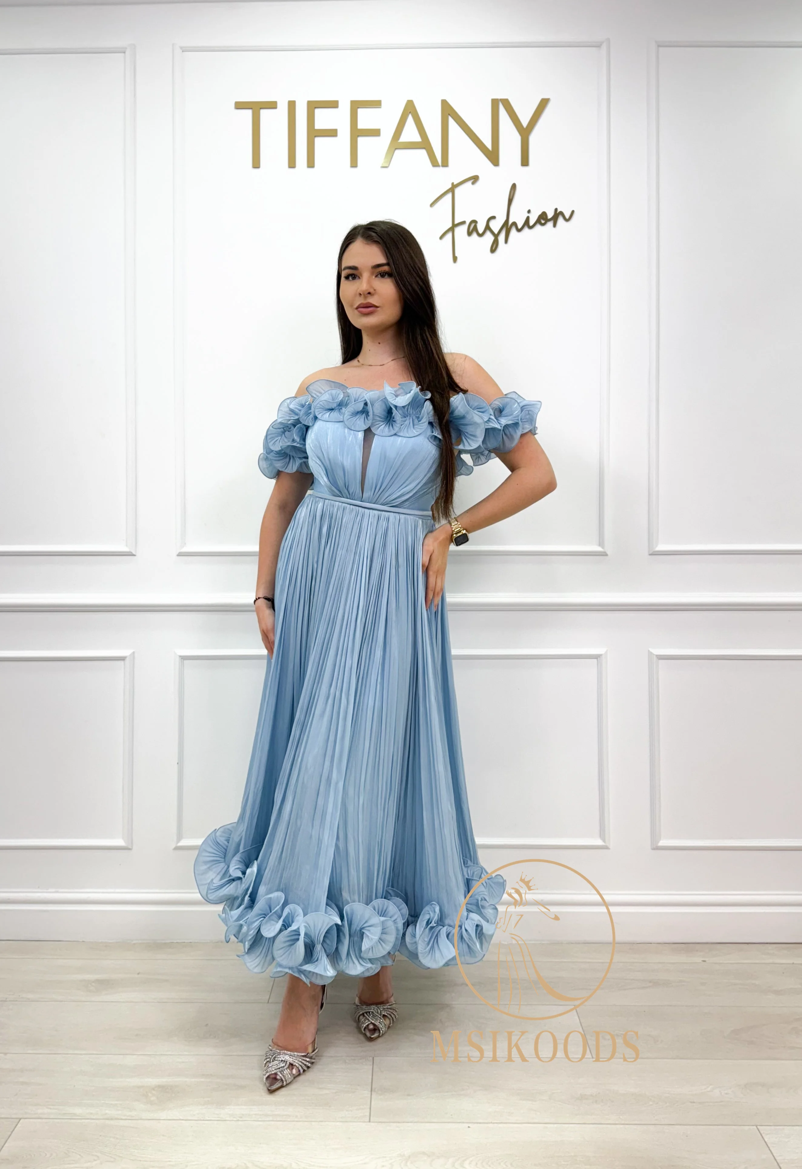 Sukienki wieczorowe Msikoods dla kobiet na przyjęcie urodzinowe Luksusowe sukienki 2025 dla nastolatek z odkrytymi ramionami, kwiatowe, z falbanami, na studniówkę, szyte na miarę