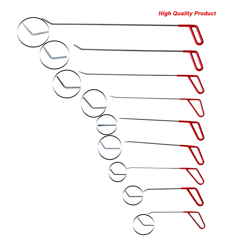 Red 9PCS Rods High Quality Auto Body PDR Crowbar Hail Puller Hooks Paintless Autobody Car Dent Repair Tools