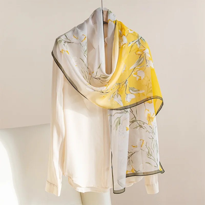 

Printed High-end silk long scarf 100% mulberry silk spring and summer fashion long square scarf shawl