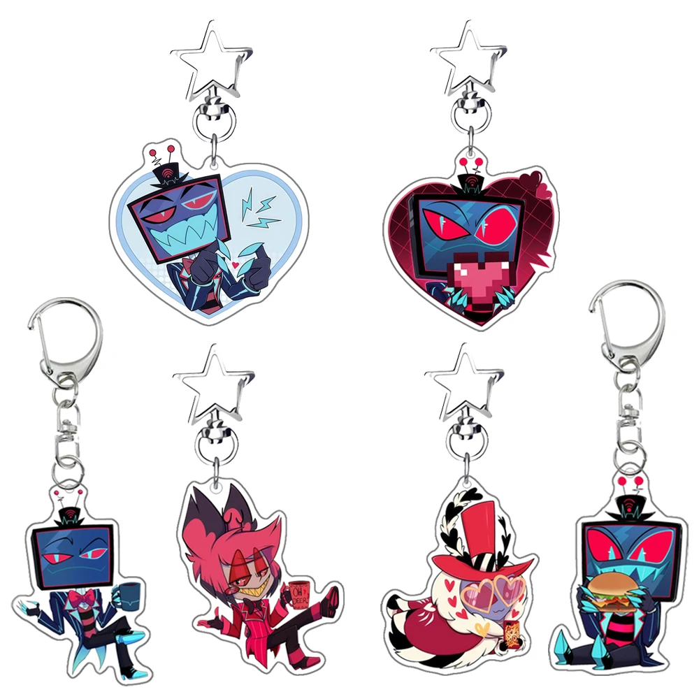 Portachiavi Acrilico di Hazbin Hotel con Vox, Alastor, Valentino_1