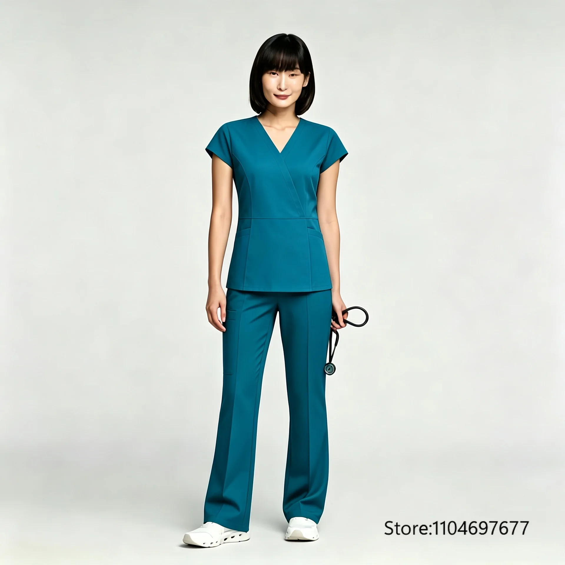 Scrubs Set Nurse Medical Uniforms Doctor Surgery Overalls Beauty Salon Workwear Short Sleeve V-neck Tops+Pants Sets Women Unisex view 4