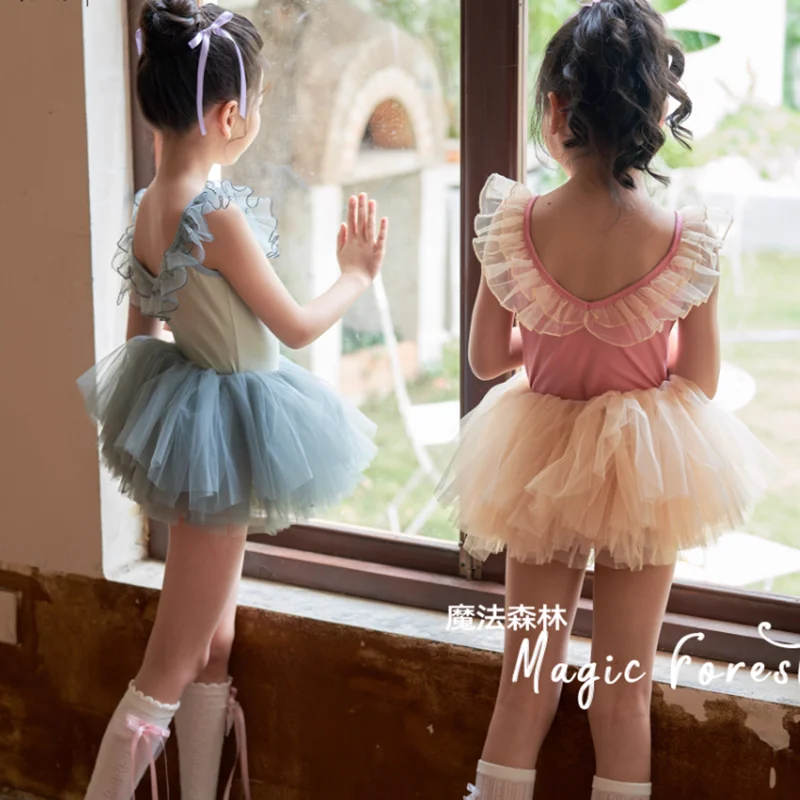 ชุดเต้นบัลเลต์สำหรับเด็กผู้หญิง ชุดยิมนาสติกเด็ก กระโปรงบัลเลต์ ชุดกระโปรงฟูฟ่อง สำหรับการแสดงบนเวที