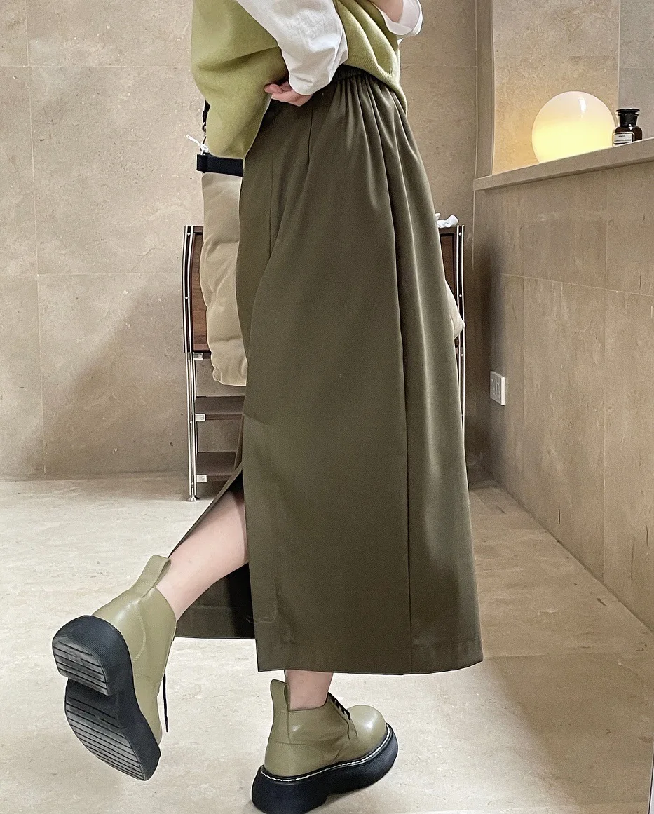 

Women's High-waisted skirt Spring Kimchi Green Back Slit Straight Skirt Women Autumn Black Back Zipper Female Skirts Mujer