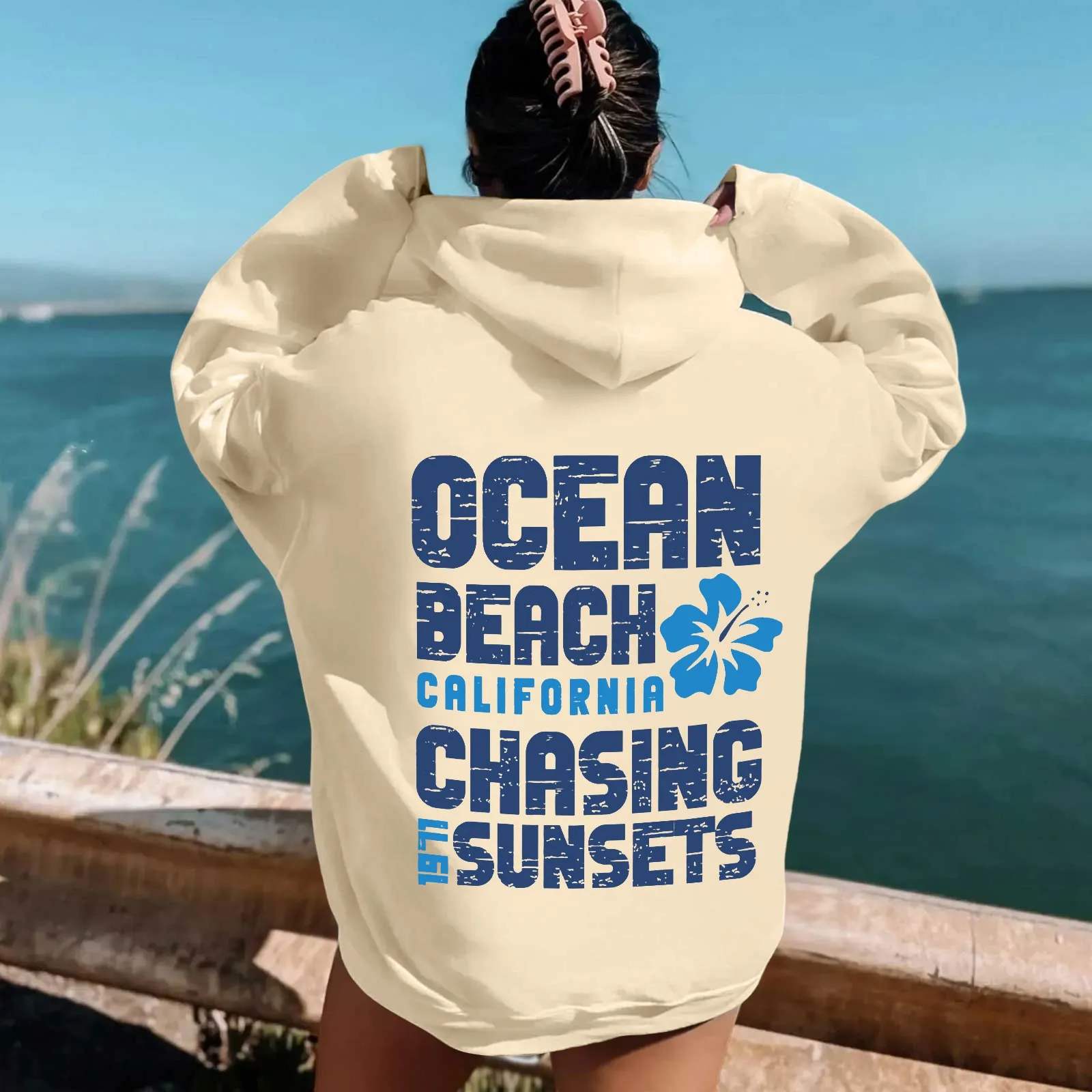 

Women Sweatshirts Casual Long Sleeve Letter Graphic Tee Shirts Hooded Sweatshirts Pink Palm Puff Streetwear Fleece Warm Top