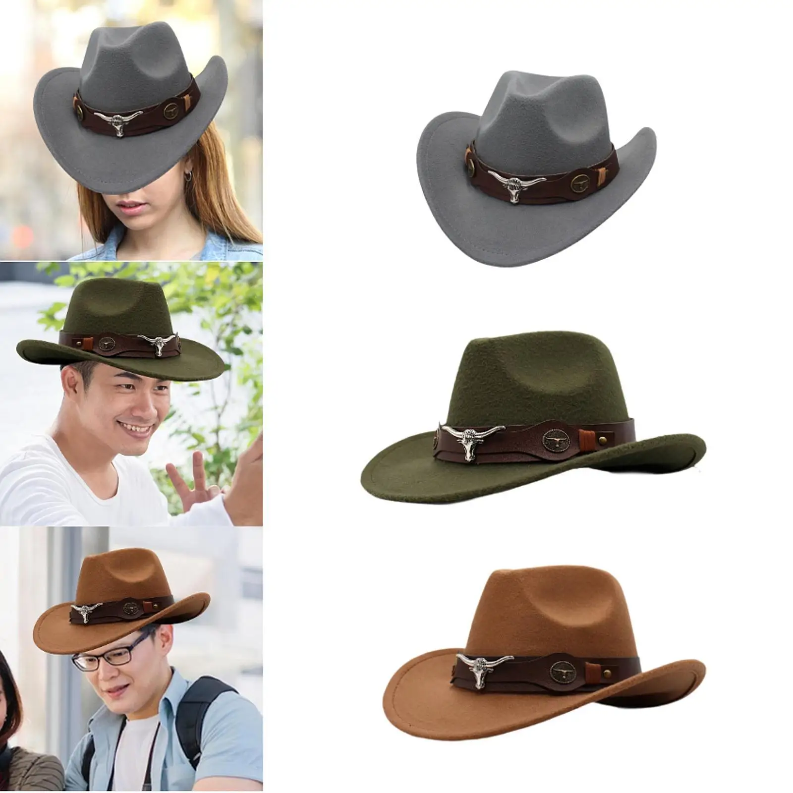 قبعة رعاة البقر الغربية أنيقة ومريحة بحافة واسعة لحفلات الزفاف والسفر
