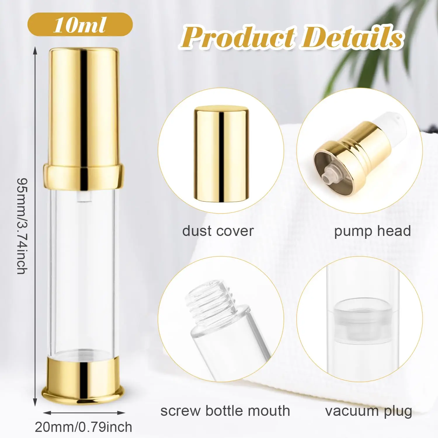 10 Pcs Empty Airless Pump Bottle Travel Cosmetic Cream Pump Bottle Refillable Vacuum Dispenser Pump Containers for Lotion Cream