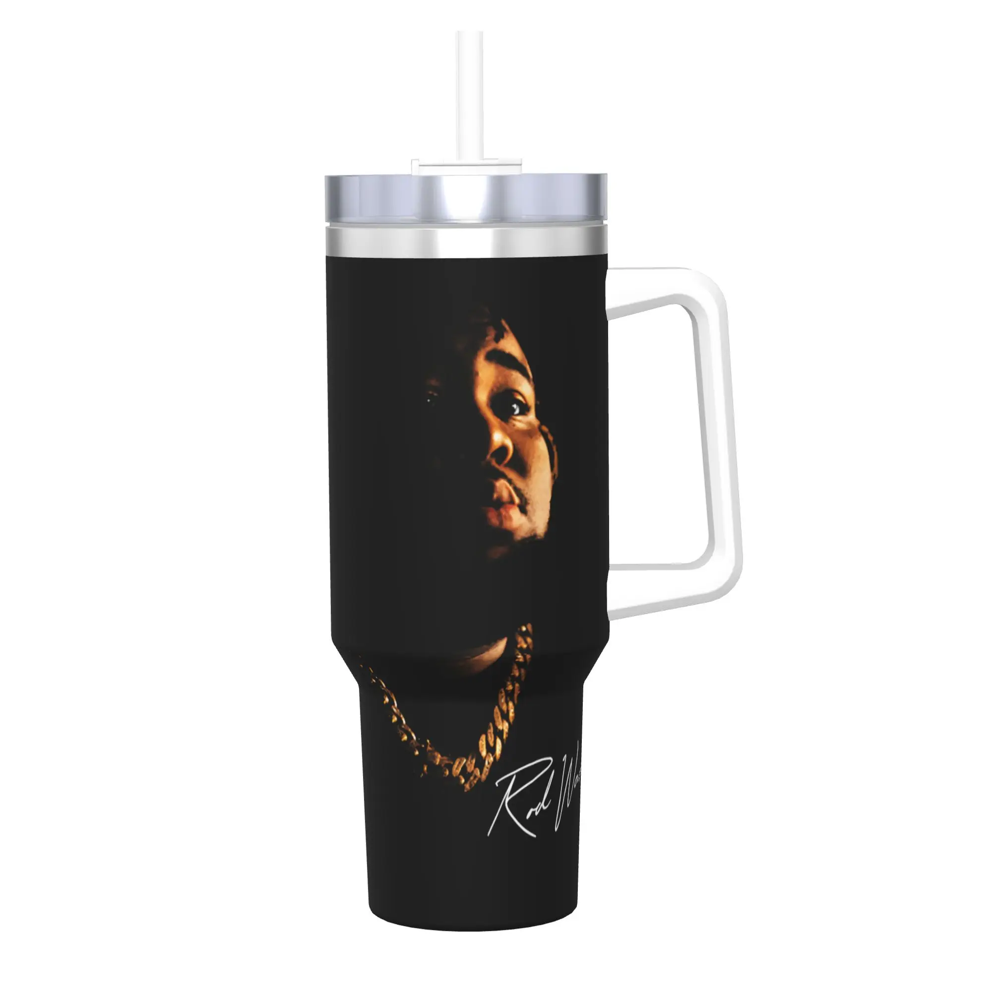 

40oz Rod Wave Music Rapper Vacuum Insulated Tumbler Hip Hop Daily Handle Mugs Outdoor Reusable Double Walled Cup Water Bottle