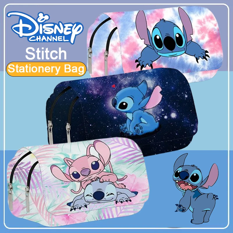 Disney Stitch Pencil Case Student Stationery Organizer Bag Cartoon Large Capacity Fully Print Flap Zip Pen Bag Kids Holiday Gift