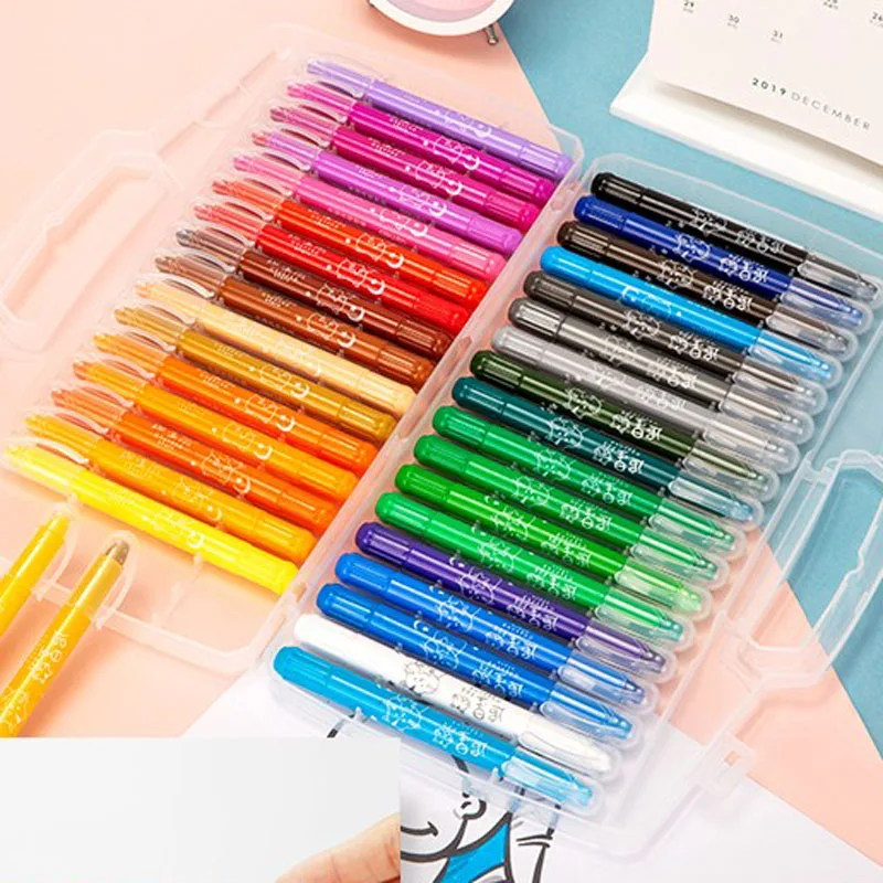 Child Rotating Washable Drawing Crayon Set Baby Bathroom Easy Erase Oil Pastel Silky Crayons Pastel Pencil for Kid 12/24/36Color