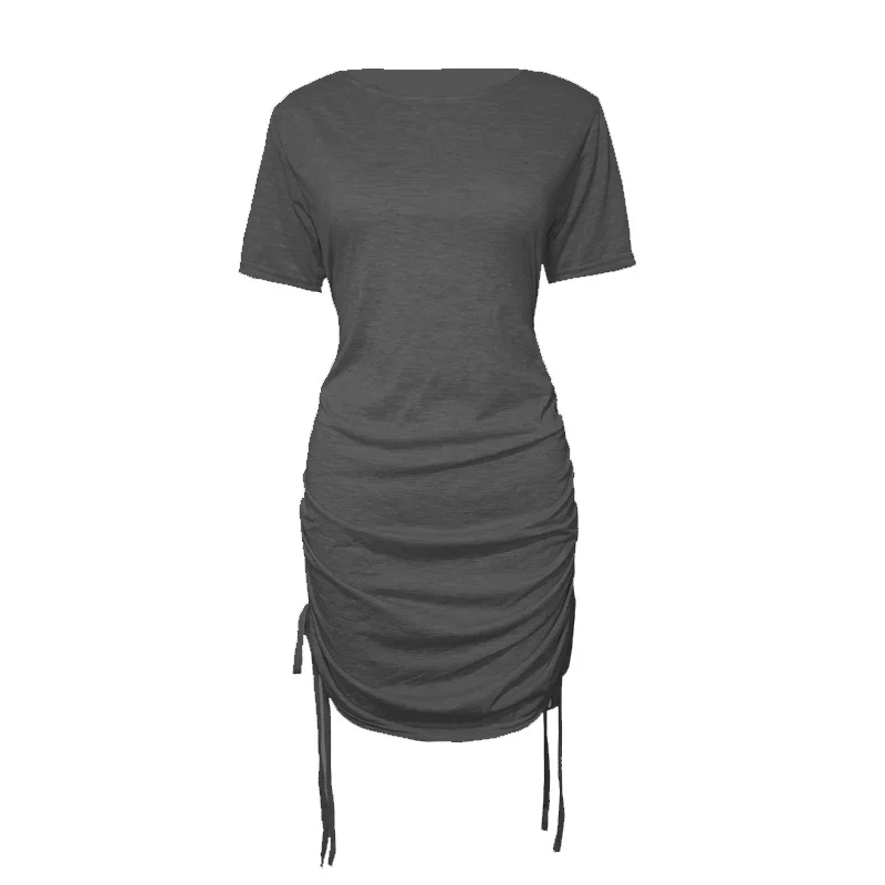 فستان نسائي 2025 برقبة دائرية وأكمام قصيرة على طراز الشارع برباط قابل للتعديل #4