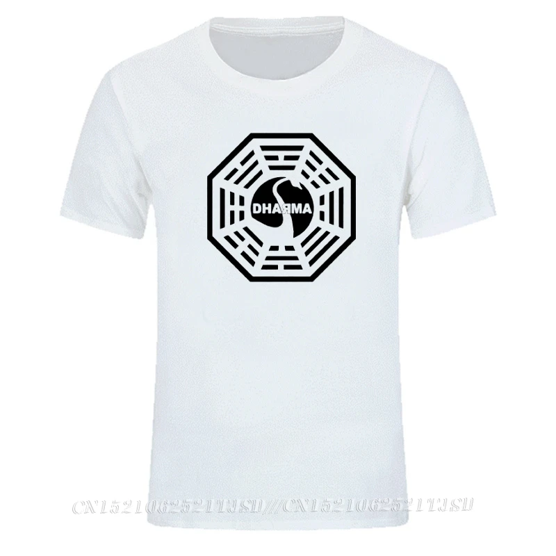 LOST Dharma Initiative Mens Extended Tshirt Oversized Fashion Casual Short Sleeved Printed Tee Shirt for Men Custom