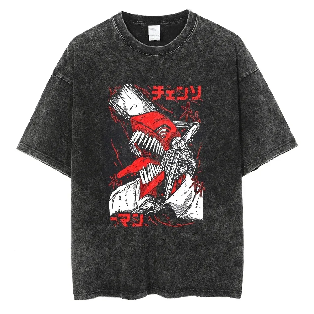 

Hip Hop T-Shirt Streetwear Vintage Japanese Anime Cartoon Graphic Print T-Shirts Harajuku Men Short Sleeve Black Washed Tshirt