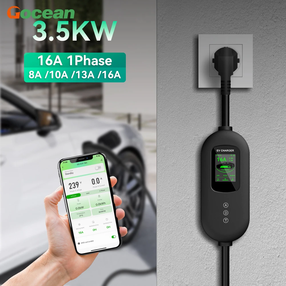 

3.5KW Wifi APP Control EV Charger Type2 IEC 62196 Plug Connector 16A 1Phase Car Charging Wallbox for Electric Vehicle