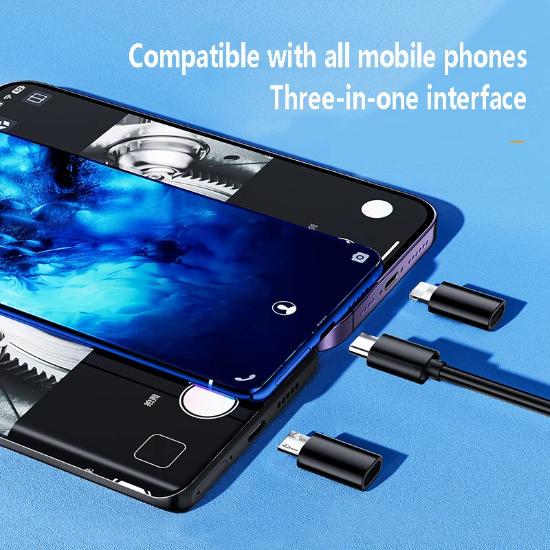 2MP 8mm Industrial Endoscope 3 in 1 Micro USB Type-C Dual Camera for iOS/iPhone/Android Phone Waterproof Pipeline Inspection Bor