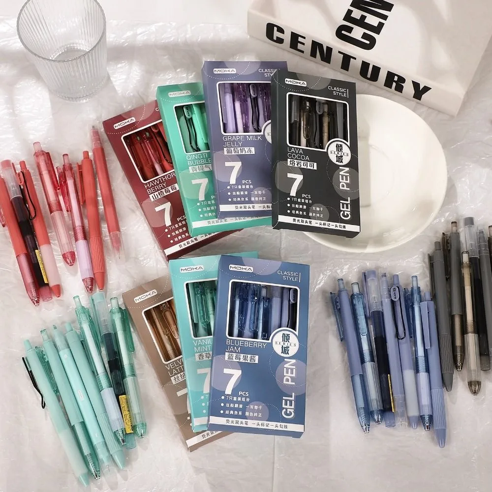7Pcs Kawaii Pens Quick-Drying Ink Japanese Stationery Highlighter Pen Set Aesthetic School Supplies Ballpoint Pen Back To School image 4