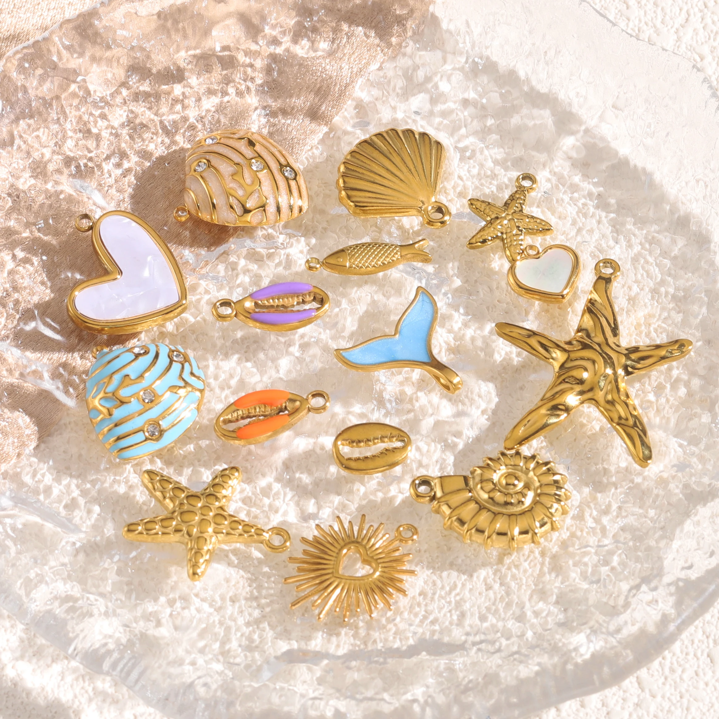 316 Stainless Steel Summer Ocean Series Shell Star Charm Jewelry Connector Earrings Making Supplies Diy Arts and Crafts Wholesa