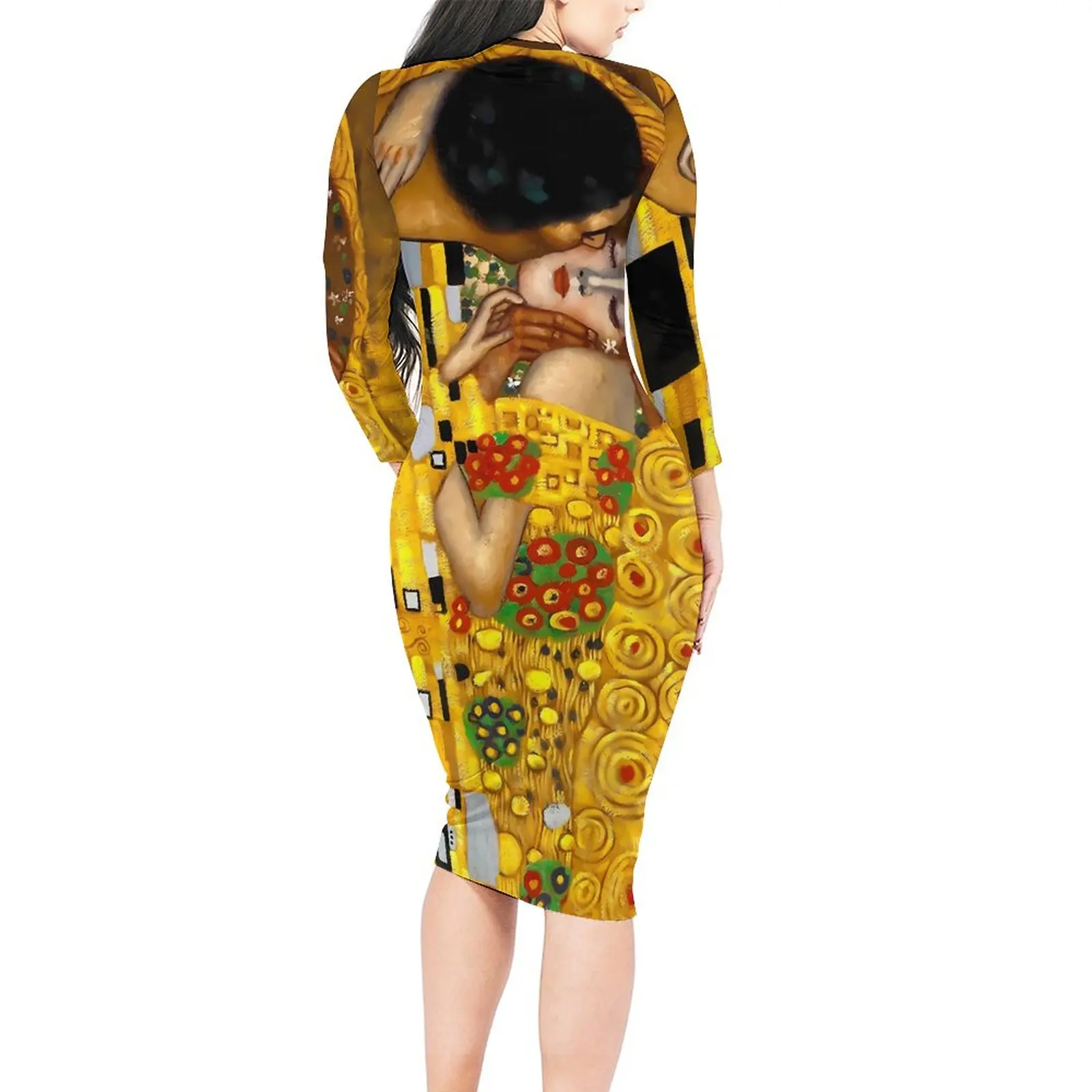 Gustav Klimt Dress Long Sleeve The Kiss Art Aesthetic Dresses Autumn Elegant Bodycon Dress Women Graphic Oversize Vestidos