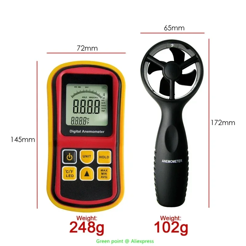 5PC ポータブル GM8901 ミニデジタル Lcd バックライトディスプレイ風速計 0-45M/S 風速計温度測定風速計センサー
