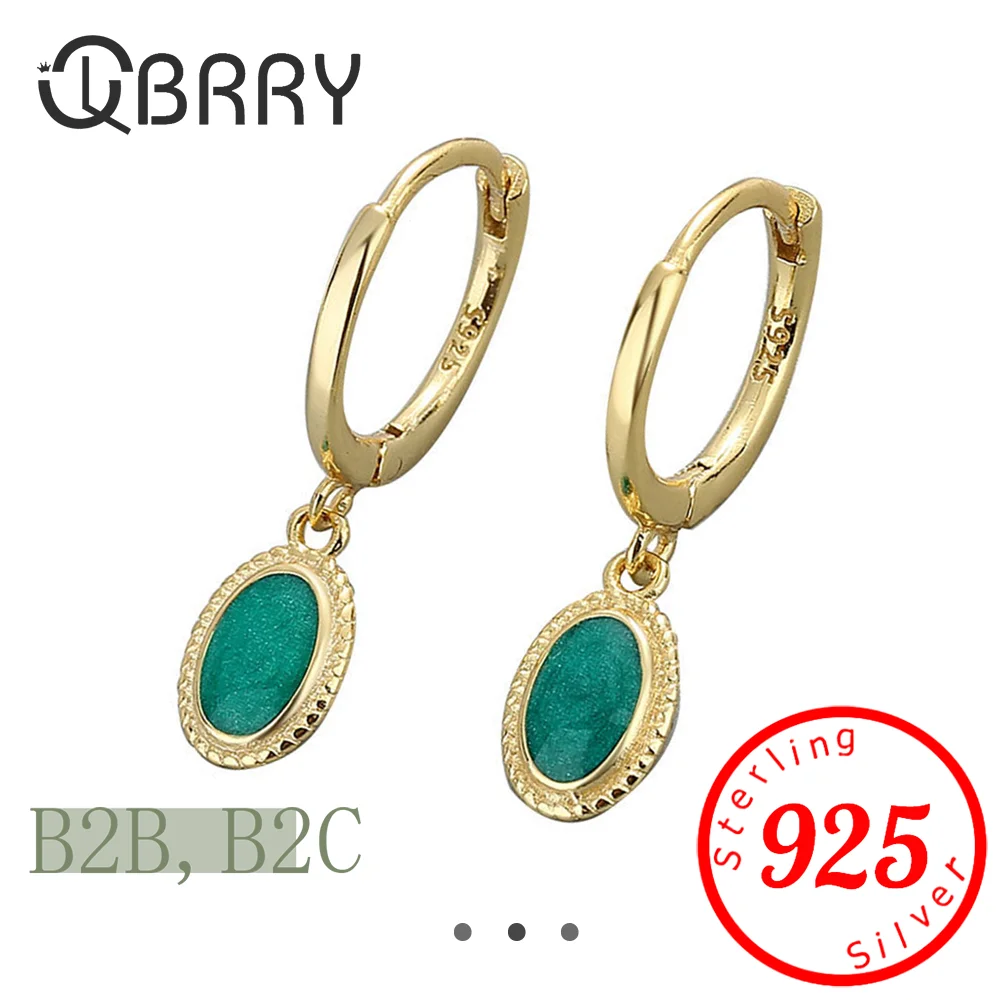 Korean 925 Sterling Silver Green Enamel Hoop Earrings for Women Girls Piercing Jewelry Women's Party Wedding Pendiente