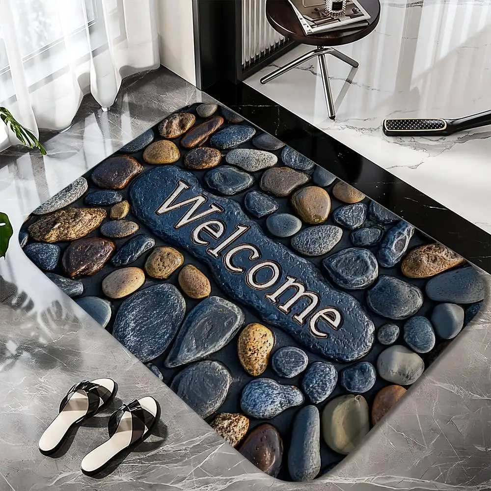 

Welcome On Pebbles Floor Mat Printed Large Carpets Room And Bedroom Carpets Bathroom Anti Slip Door MATS Small Carpets