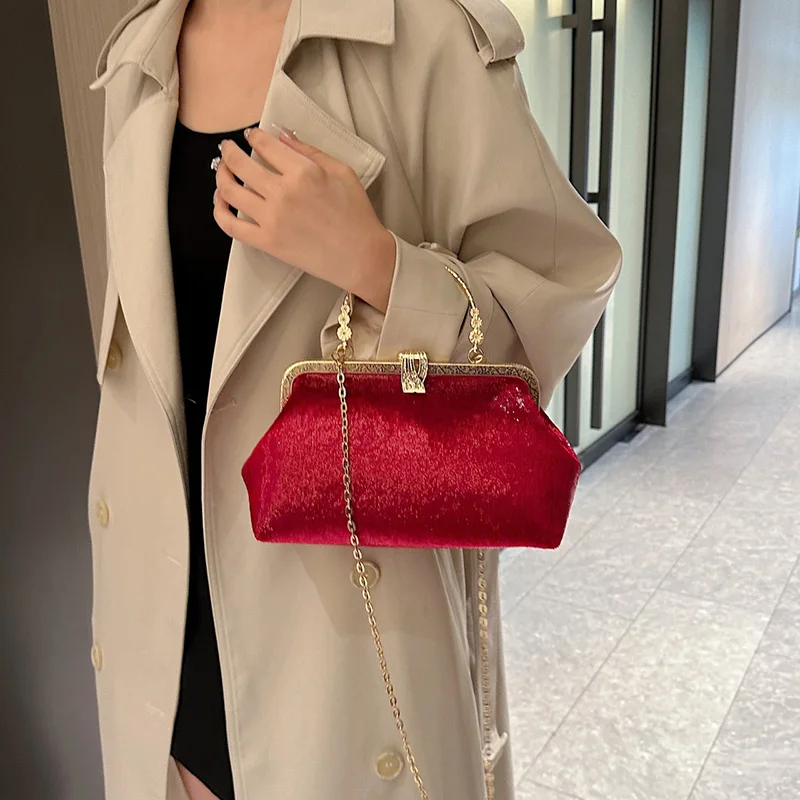 2024 Vintage Women\'s Handbags And Purses Shell Clip Lock Chain Shoulder Bags Crossbody Bag Ladies White Purple Evening Clutch