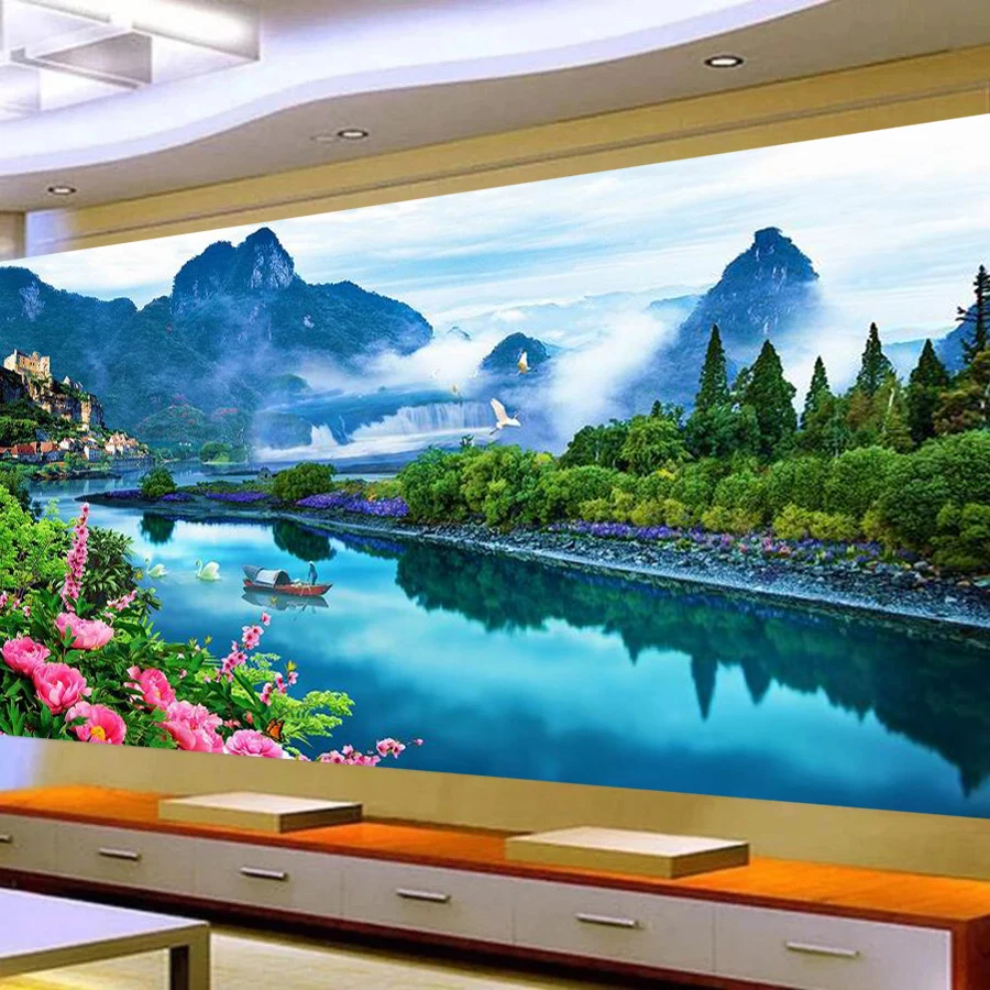 

Fullcang Natural Scenery Large Size Diy Diamond Arts Painting Mountain Castle Full Drill Mosaic Embroidery Picture 100x50cm