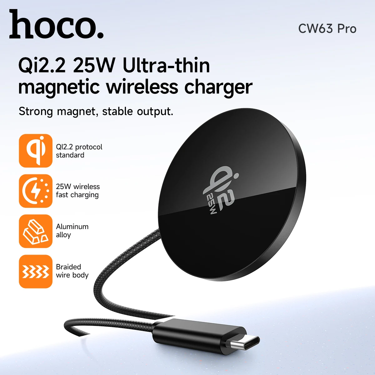HOCO CW63 Pro Fast Qi2 Magnetic Wireless Fast Charger Desktop Charging Holder For Iphone 18 17 Pro Mobile Phones Type-C Input