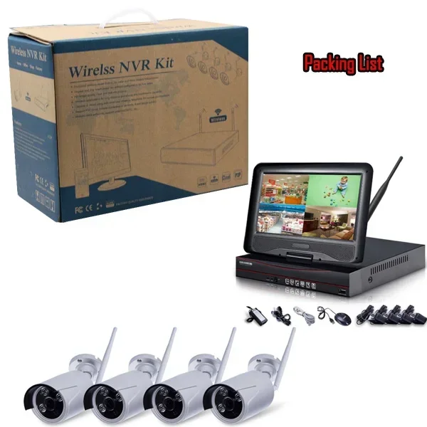 4chs 1080P Wifi NVR พร้อมระบบกล้องรักษาความปลอดภัยภายในบ้านขนาด 10.1 นิ้วไร้สาย