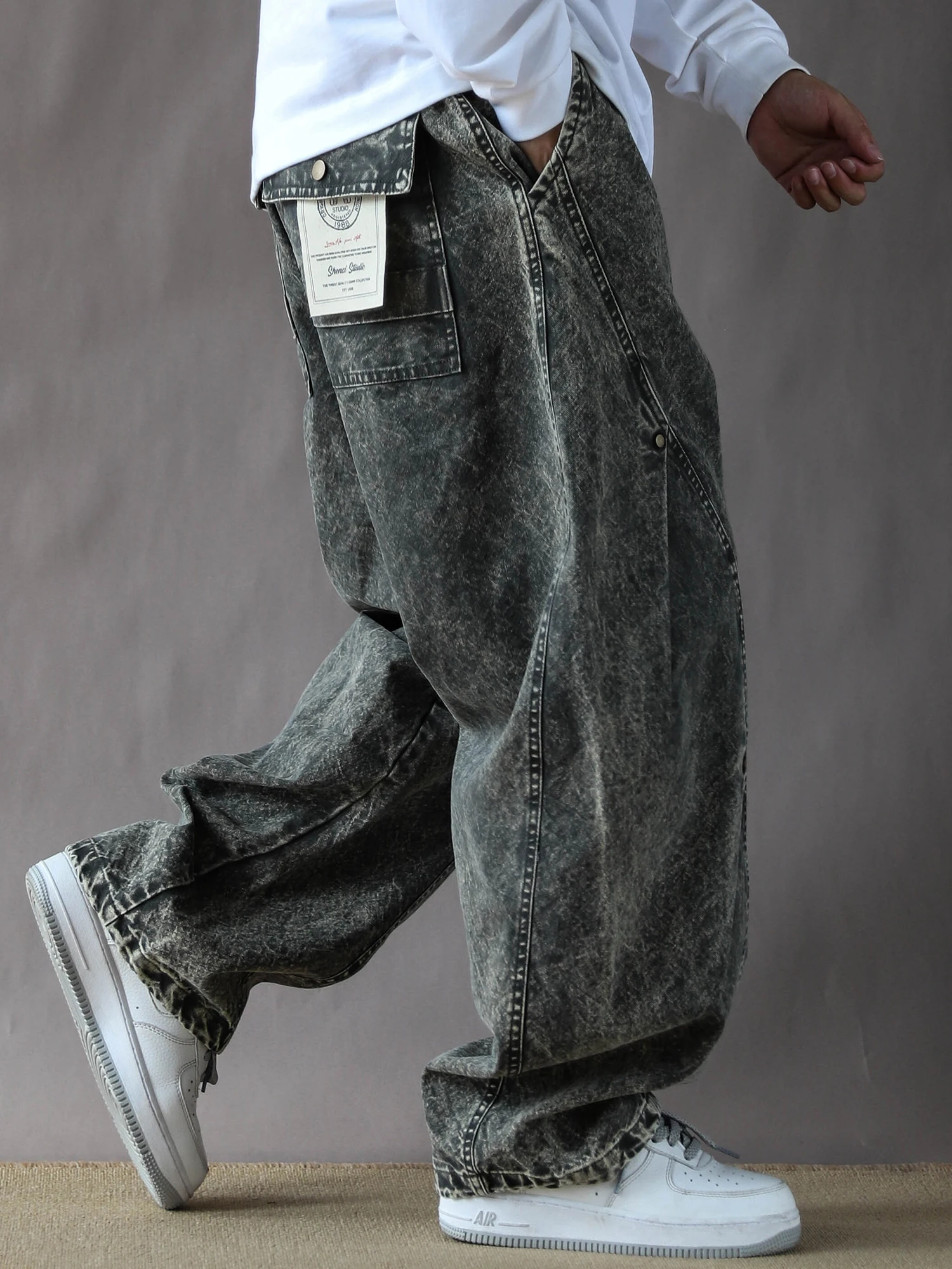 

Американские ретро-брюки для мужчин, плотные, свободного кроя, весенне-осенние, новые, прямые, с широкими штанинами, в стиле милитари