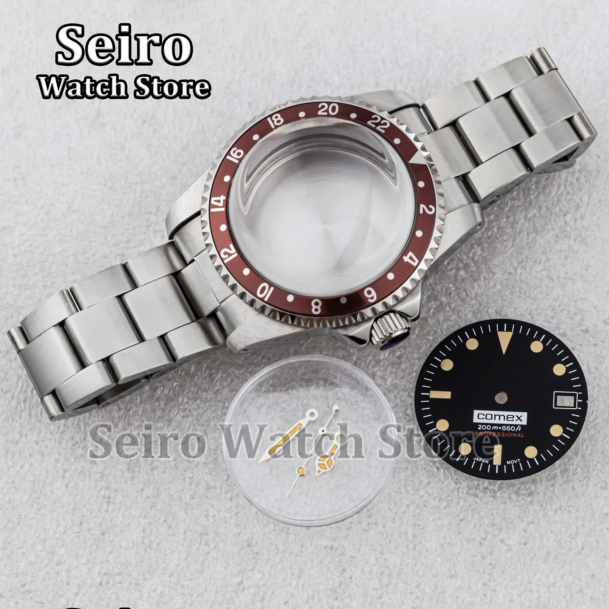 

39MM Arcylic Bubble Glass Vintage Restro Watch Case Stainless Steel Oyster Strap Black Dial Hands for SUB GMT NH35 NH36 Movement