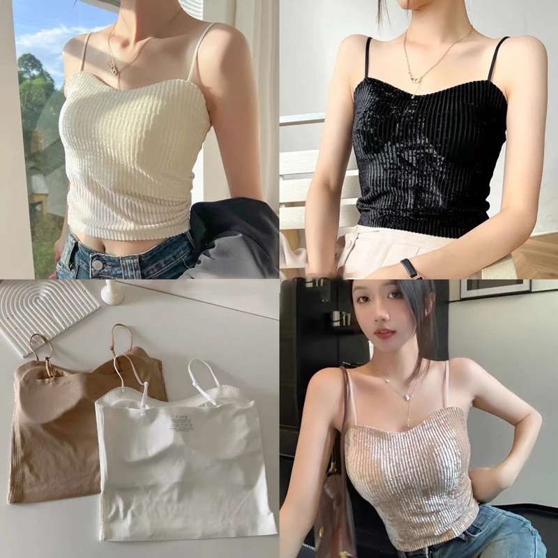 Sports Camisole Undershirt Female Gold Velvet Fall And Winter With Chest Pads Slim Yankee Bottoming Tops