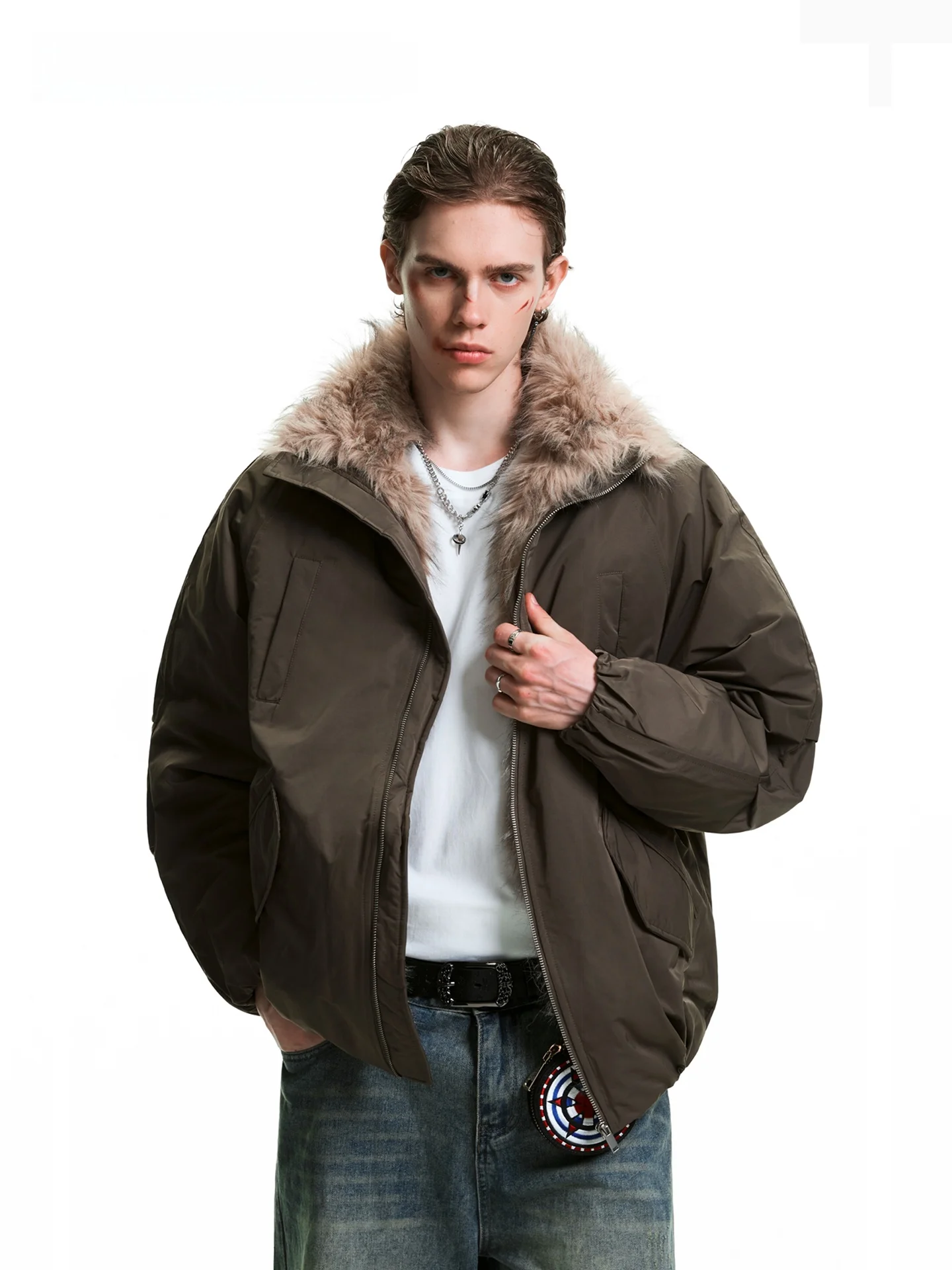 SDMADE American Retro Thickened Cotton Jacket Men's Fashion Brand Winter Fluffy Collar Outerwear Warm Casual Long Sleeve Zipper