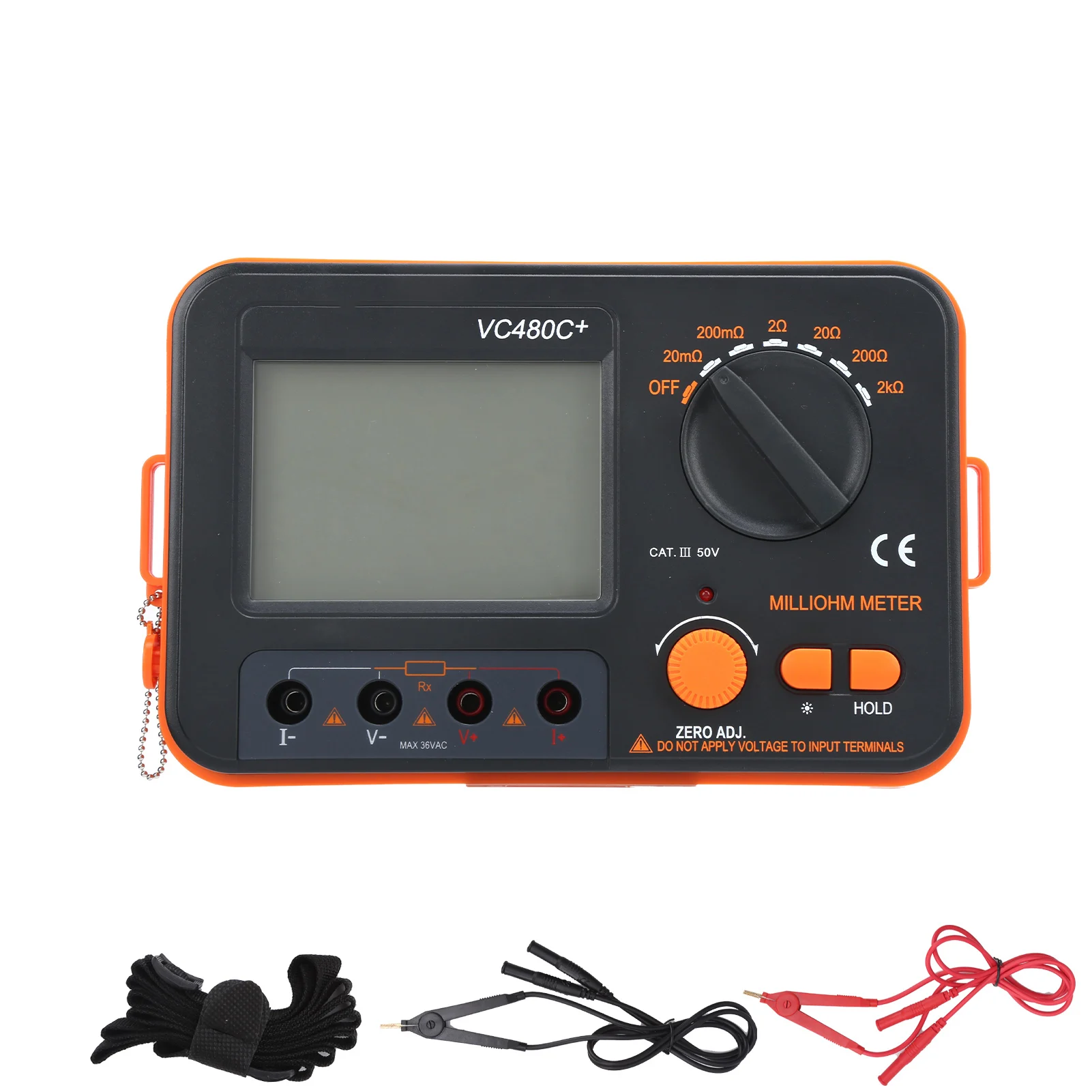 Hand Held Resistance Tester VC480C 0.01mΩ‑2kΩ 6‑Gear Digital Milliohmmeter 4‑Wire Measurement  Low Resistance Tester