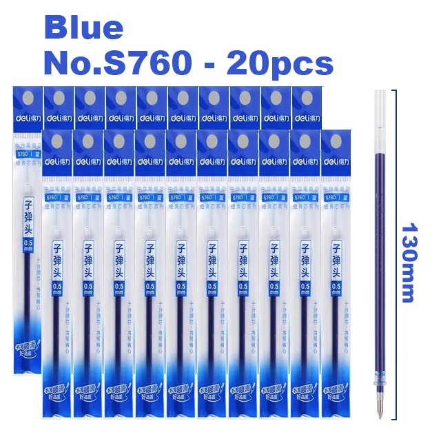 Deli 0.5Mm Gel Pen Vervangbare Bullet Navulling Set Schrijfbord Pen Inktkleur Zwart Blauw Rood Kantoor School Briefpapier Benodigdheden