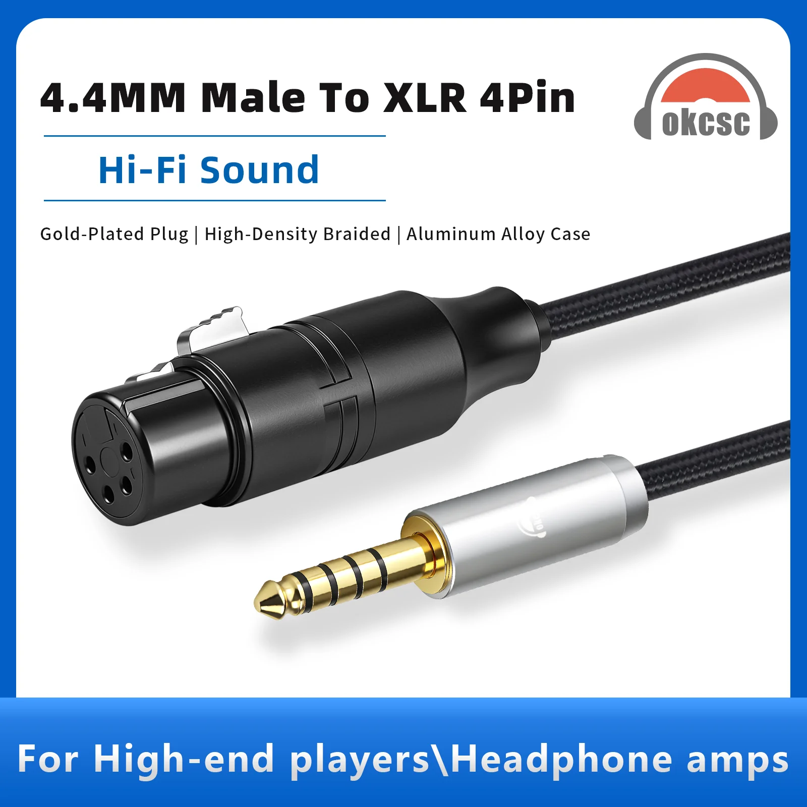 OKCSC 4MXLRC 4.4mm to XLR 4 PIN OFC AUX Cable for Player/Decoder/Headphone Amplifier Conversion Transmission Conversion Cable
