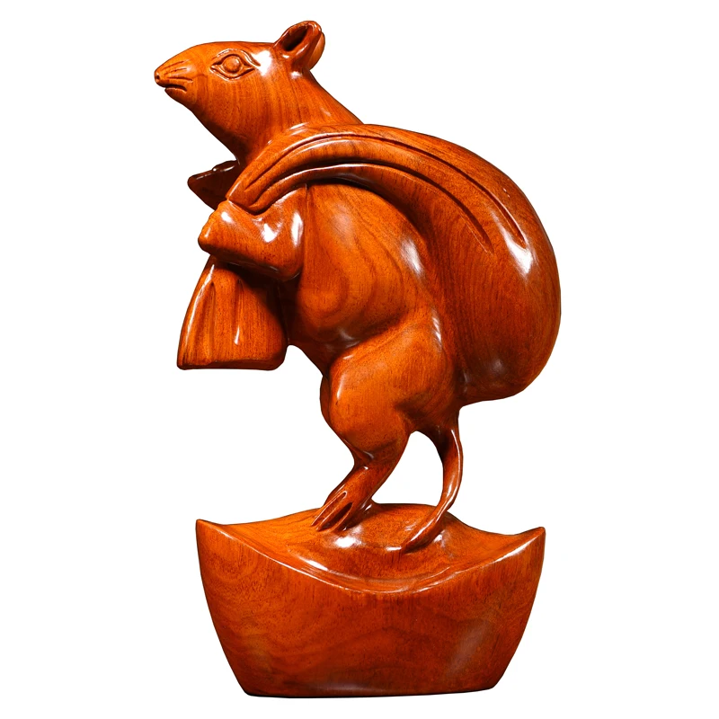 Pear solid wood carving mouse ornament animal zodiac home living room office decoration mahogany crafts