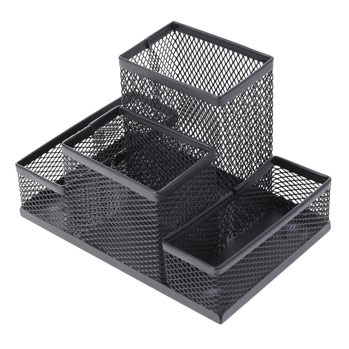Metal Mesh Pen Holder Desk Organizer 4-Compartment Stationery Storage For Home Office Iron Wire Mesh Pen Stand