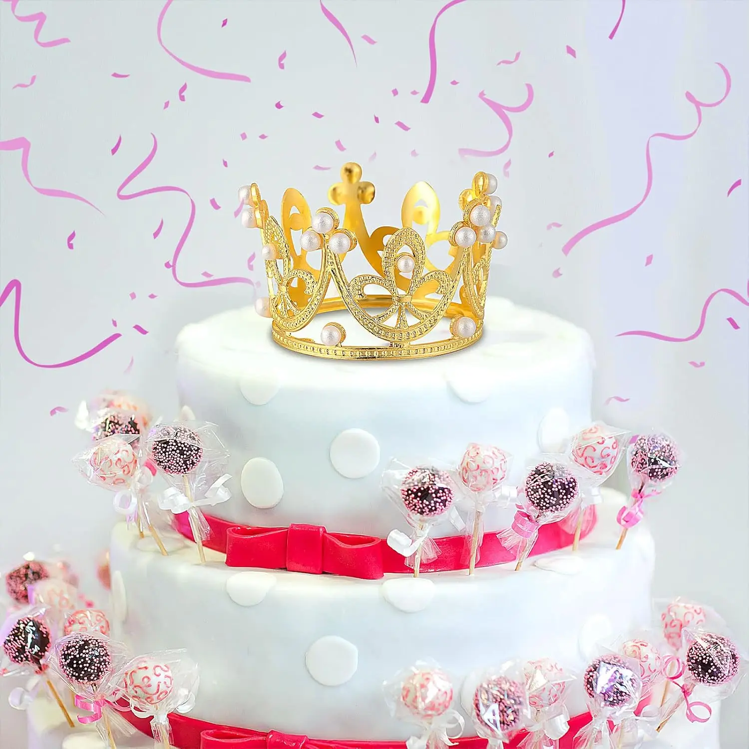 تاج لؤلؤي صغير لتزيين الكيك، زينة للكب كيك، زينة شعر للأطفال، زينة خبز الكيك بنفسك لتزيين حفلات الزفاف وأعياد الميلاد