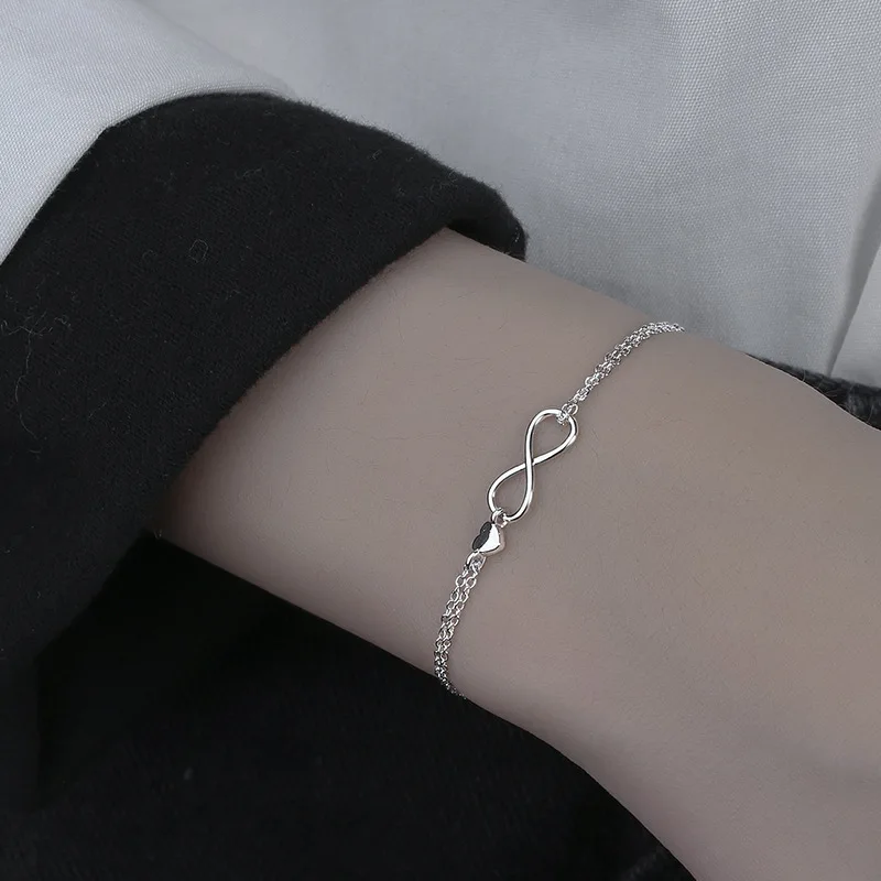 VENTFILLE Silver Color Infinite Sign Heart Double Layers Bracelet for Women Wedding Gift Simplicity Charm Jewelry Dropshipping